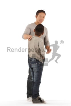 3D People model for 3ds Max and Cinema 4D – asian man and child interacting