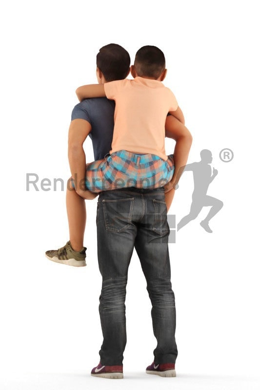 Scanned human 3D model by Renderpeople – asian father and son, piggyback