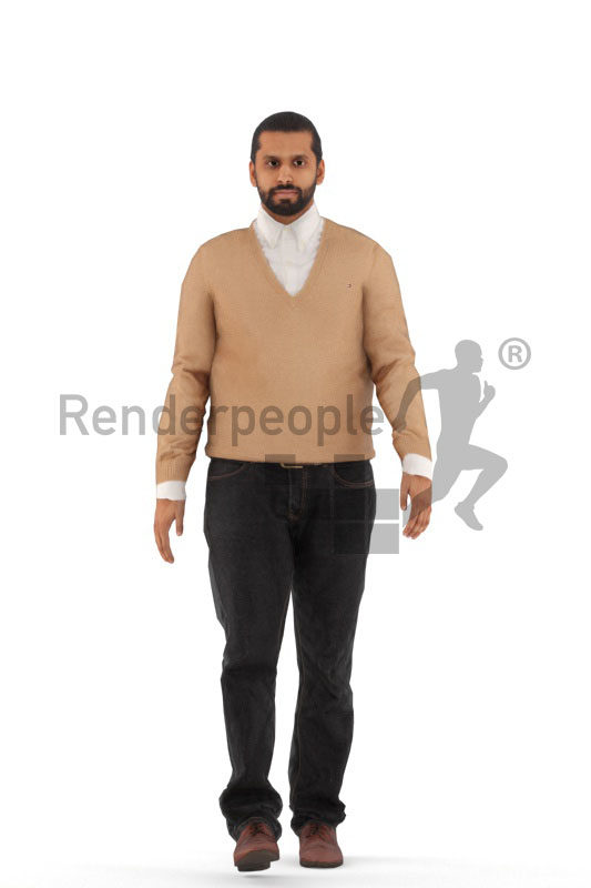 Animated 3D People model for realtime, VR and AR – middle eastern man in smart casual look, walking