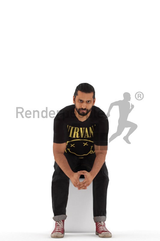 3D People model for animations – middle eastern man in streetwear, sitting