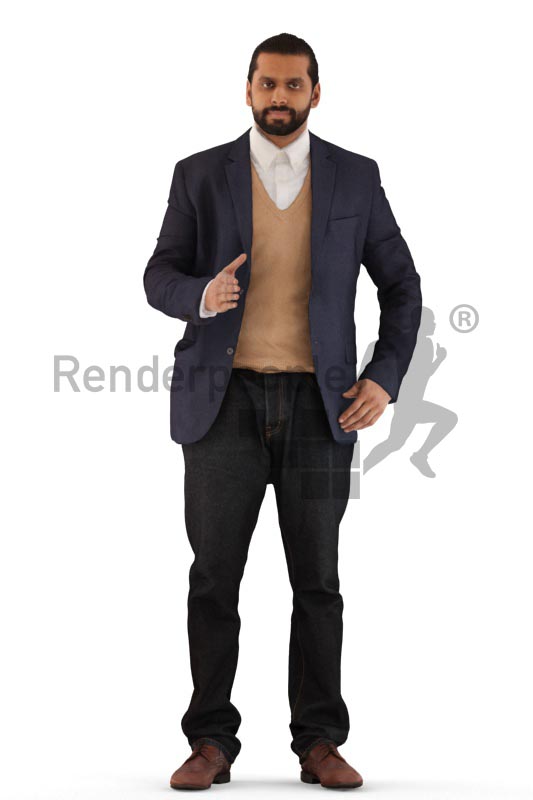 3d people business, indian 3d man standing and shaking hands