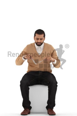 3d people casual, indian 3d man sitting and eating