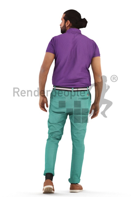 3d people casual, indian 3d man walking looking over his shoulder