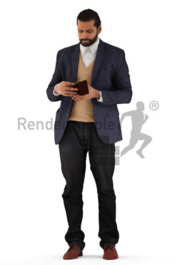 3d people business, indian 3d man standing and looking in his wallet