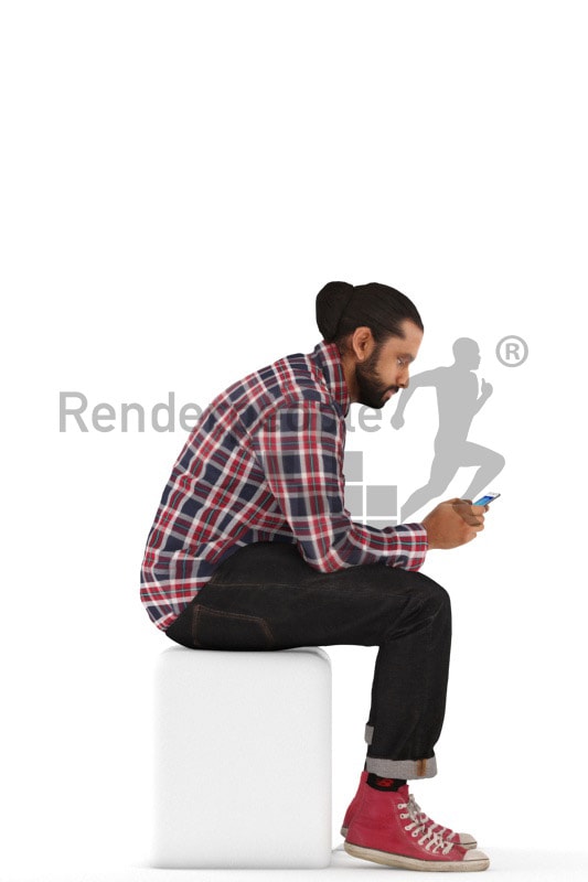 3d people casual, indian 3d man sitting and texting