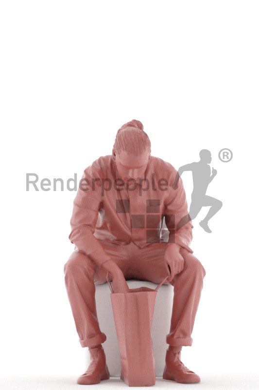 3d people casual, indian 3d man sitting and looking in his shopping bag