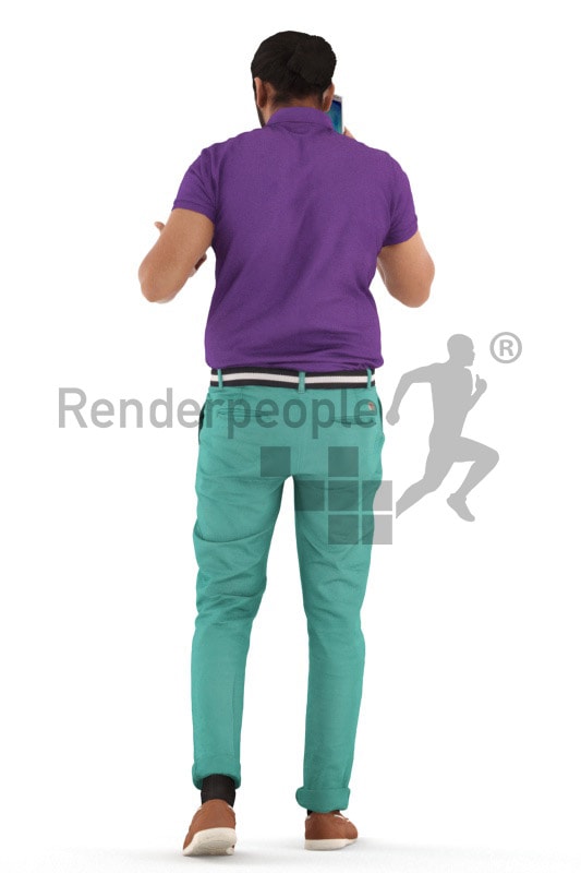 3d people casual, indian 3d man walking looking over his shoulder