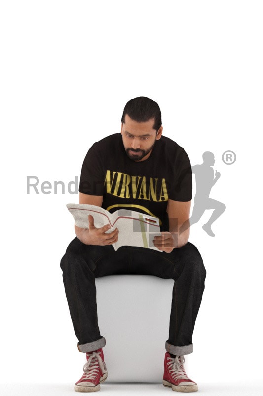 3d people casual, indian 3d man sitting and reading a magazine