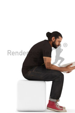 3d people casual, indian 3d man sitting and reading a magazine