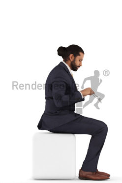 3d people business, indian 3d man sitting and eating