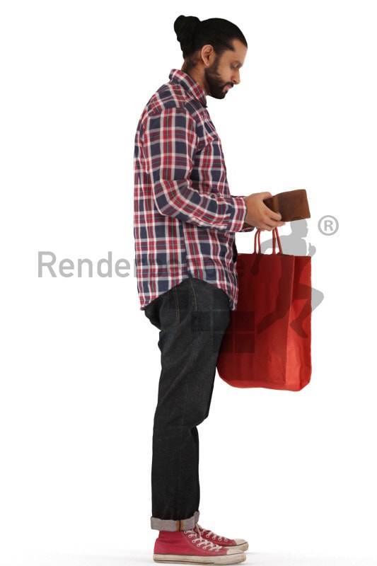 3d people casual, indian 3d man standing and holding his shopping bag