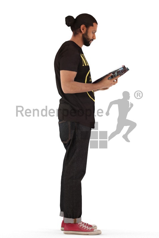 3d people casual, indian 3d man standing and reading a magazine