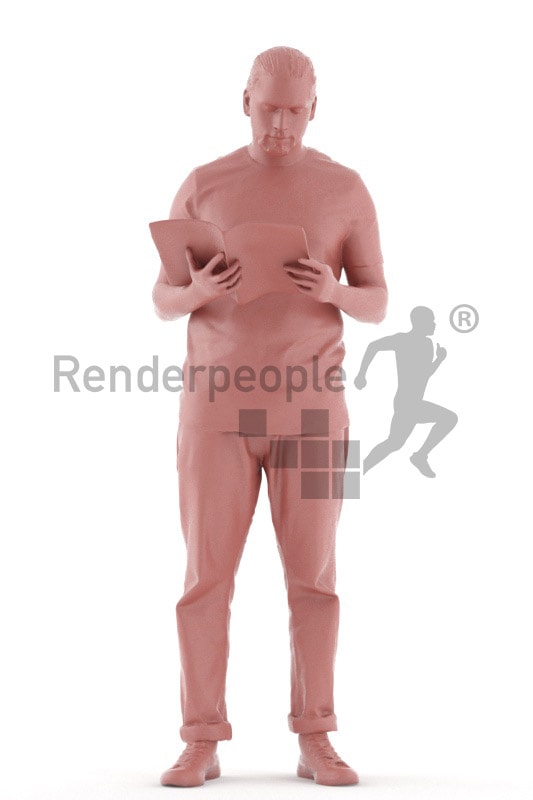 3d people casual, indian 3d man standing and reading a magazine