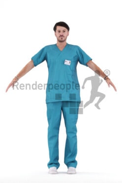 Rigged human 3D model by Renderpeople – european male in healthcare clothes