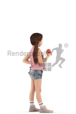 3d people casual, white 3d kid standing and eating an apple