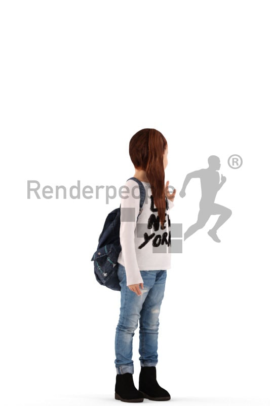 3d people casual, white 3d kid standing and carrying a bag