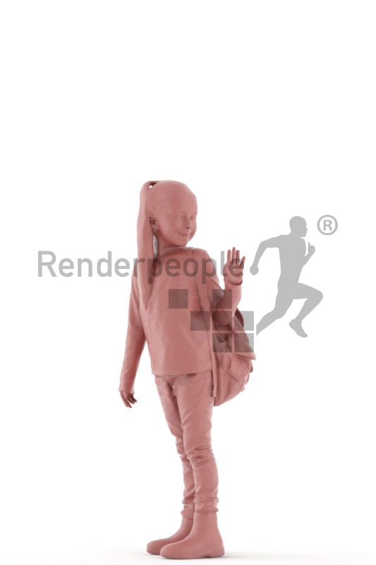 3d people casual, white 3d kid standing and carrying a bag