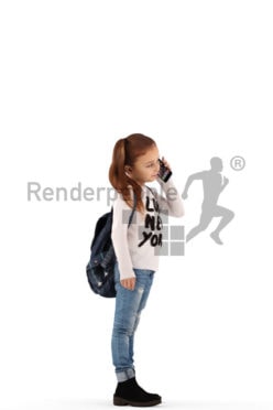 3d people casual, white 3d kid standing and calling somebody