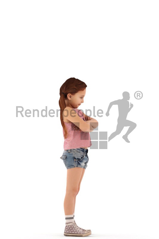 3d people casual, white 3d kid standing with her arms crossed