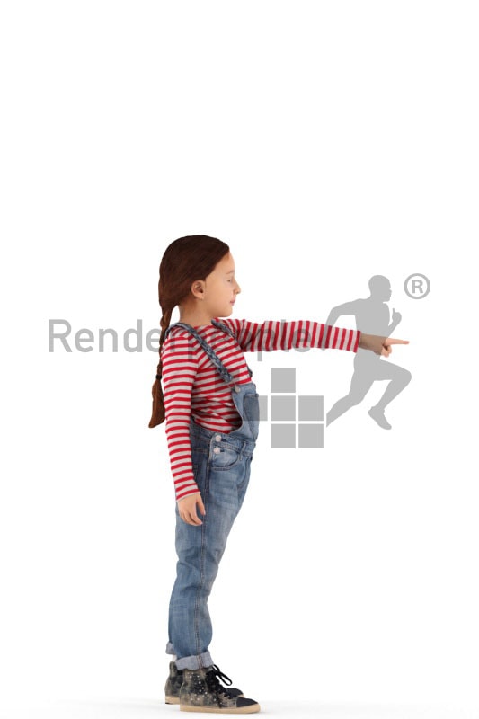 3d people casual, white 3d kid standing and pointing