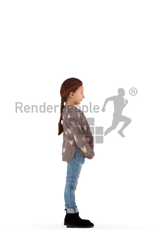 3d people casual, white 3d kid standing and holding her hands