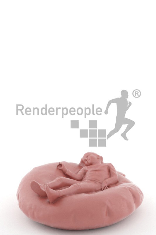 3D People model for 3ds Max and Sketch Up – little european girl, in casual clothes, laying in beanbag