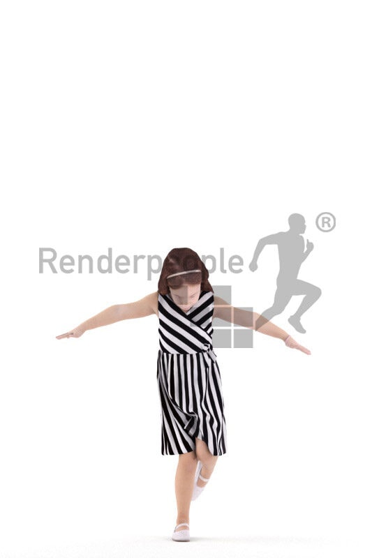 Posed 3D People model for renderings – european girl in casual dress, playing outdoor