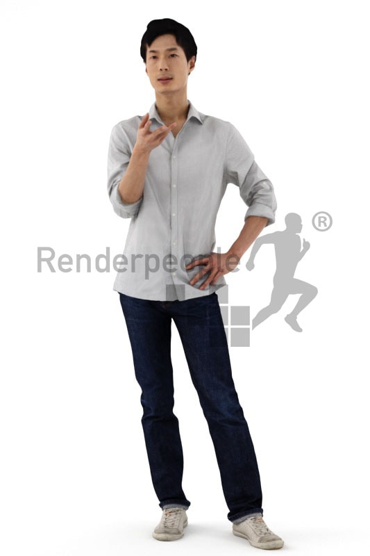 3d people casual, asian 3d man standing and gesturing