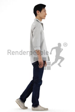 3d people casual, asian 3d man walking