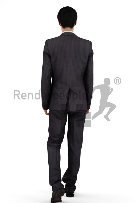 3d people business, asian 3d man wearing a suit and walking