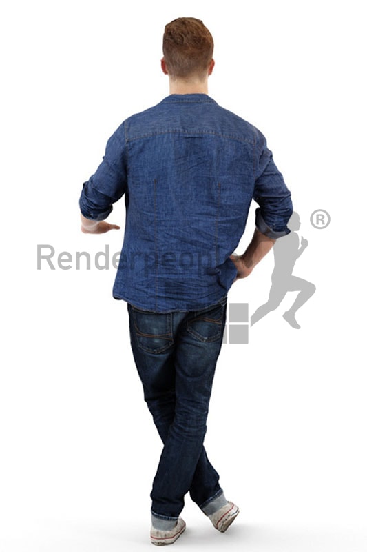 3d people casual, white 3d man with his arm on a rail