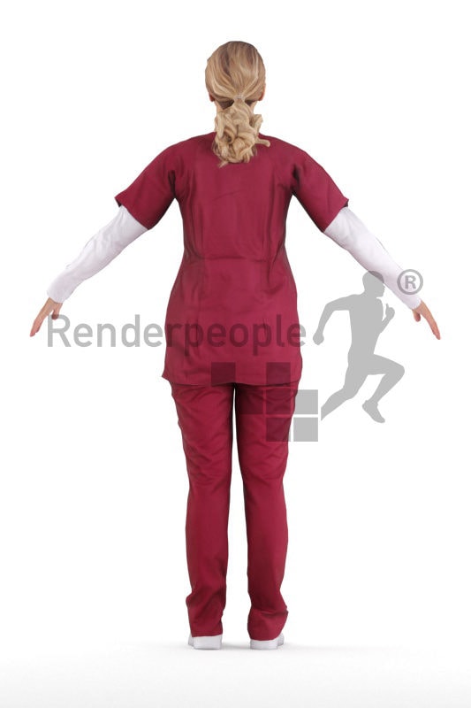 Rigged human 3D model by Renderpeople – european woman in healthcare outfit, red