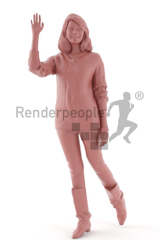 3d people casual, indian 3d woman waving