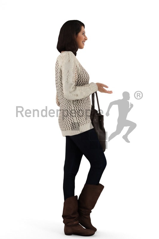 3d people shopping, indian 3d woman carrying her purse