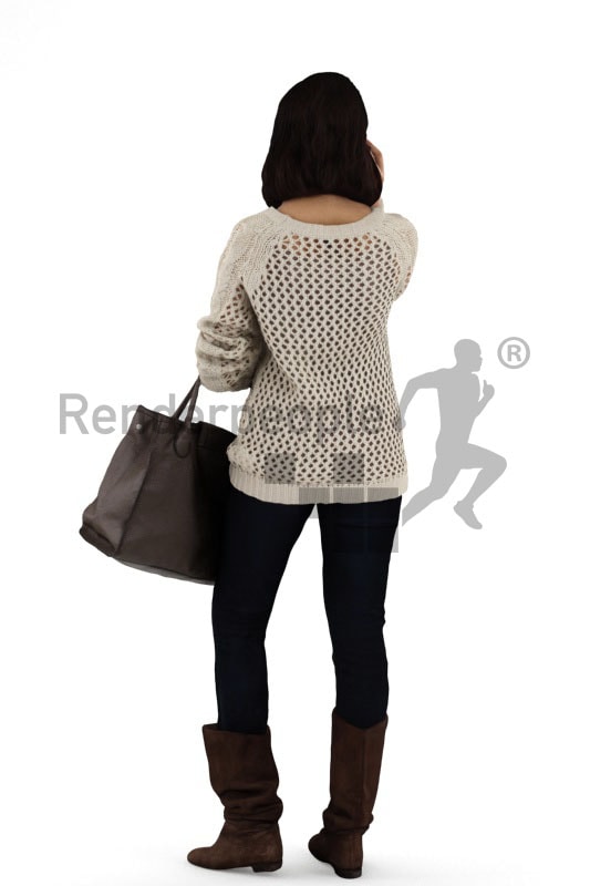 3d people shopping, indian 3d woman carrying her purse and talking on the phone