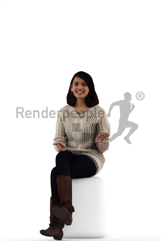 3d people casual, middle eastern 3d woman sitting and smiling