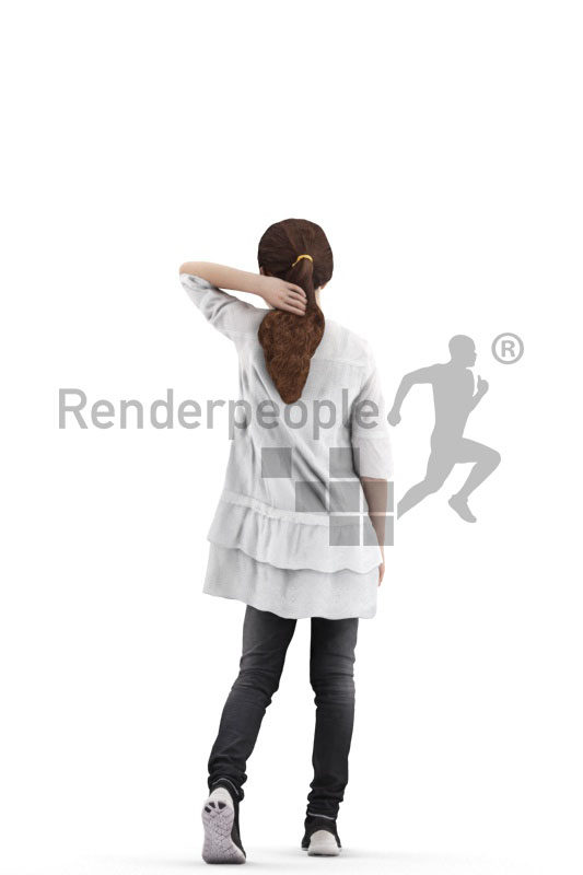 Scanned 3D People model for visualization – white girl walking in casual outfit
