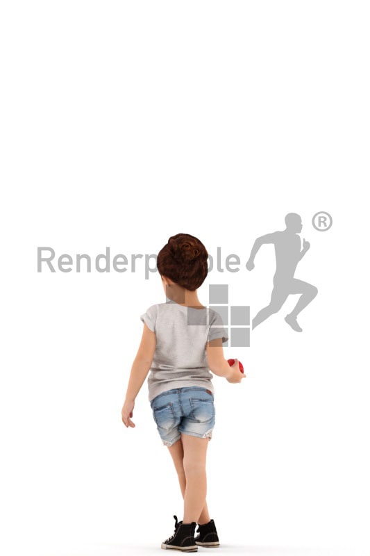 3d people casual, white 3d kid standing eating an apple