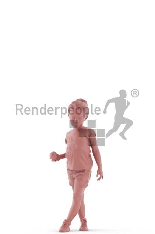 3d people casual, white 3d kid standing eating an apple