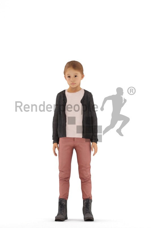 Animated human 3D model by Renderpeople – little european girl in casual clothing, idling