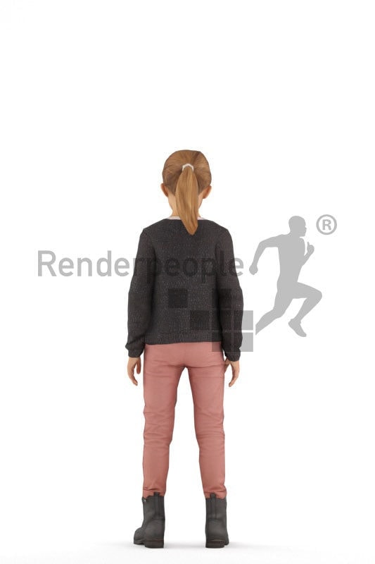 Animated human 3D model by Renderpeople – little european girl in casual clothing, idling
