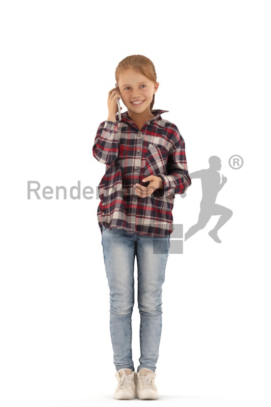 3d people casual, white 3d kid standing and calling
