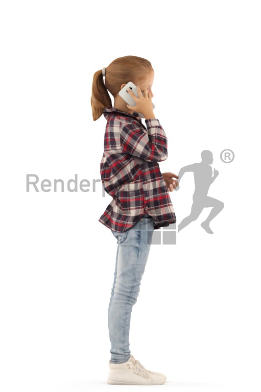3d people casual, white 3d kid standing and calling