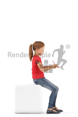 3d people casual, white 3d kid sitting writing