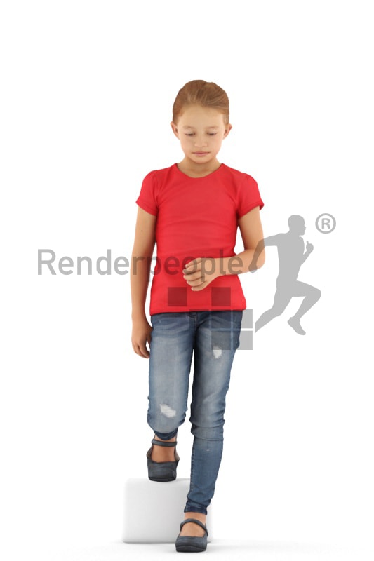 3d people casual, white 3d kid walking downstairs