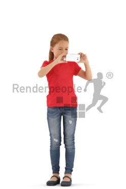 3d people casual, white 3d kid standing taking pictures