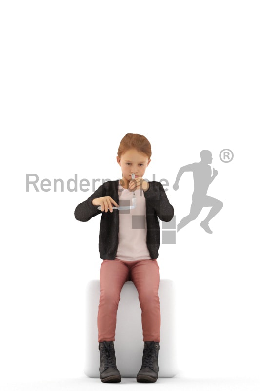 3d people casual, white 3d kid stitting and eating dinner