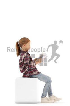 3d people casual, white 3d kid stitting and reading