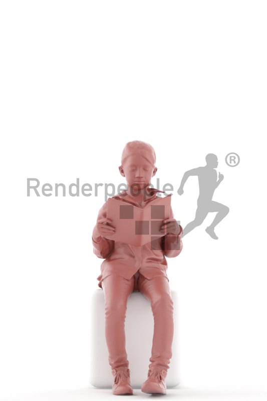 3d people casual, white 3d kid stitting and reading