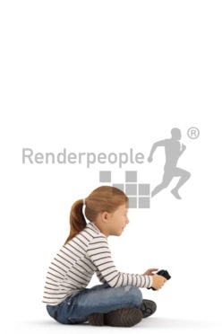 3d people casual, white 3d kid sitting and playing games